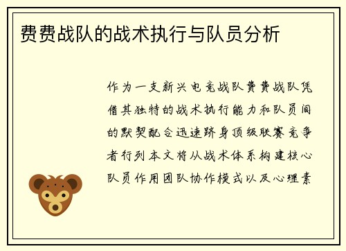 费费战队的战术执行与队员分析